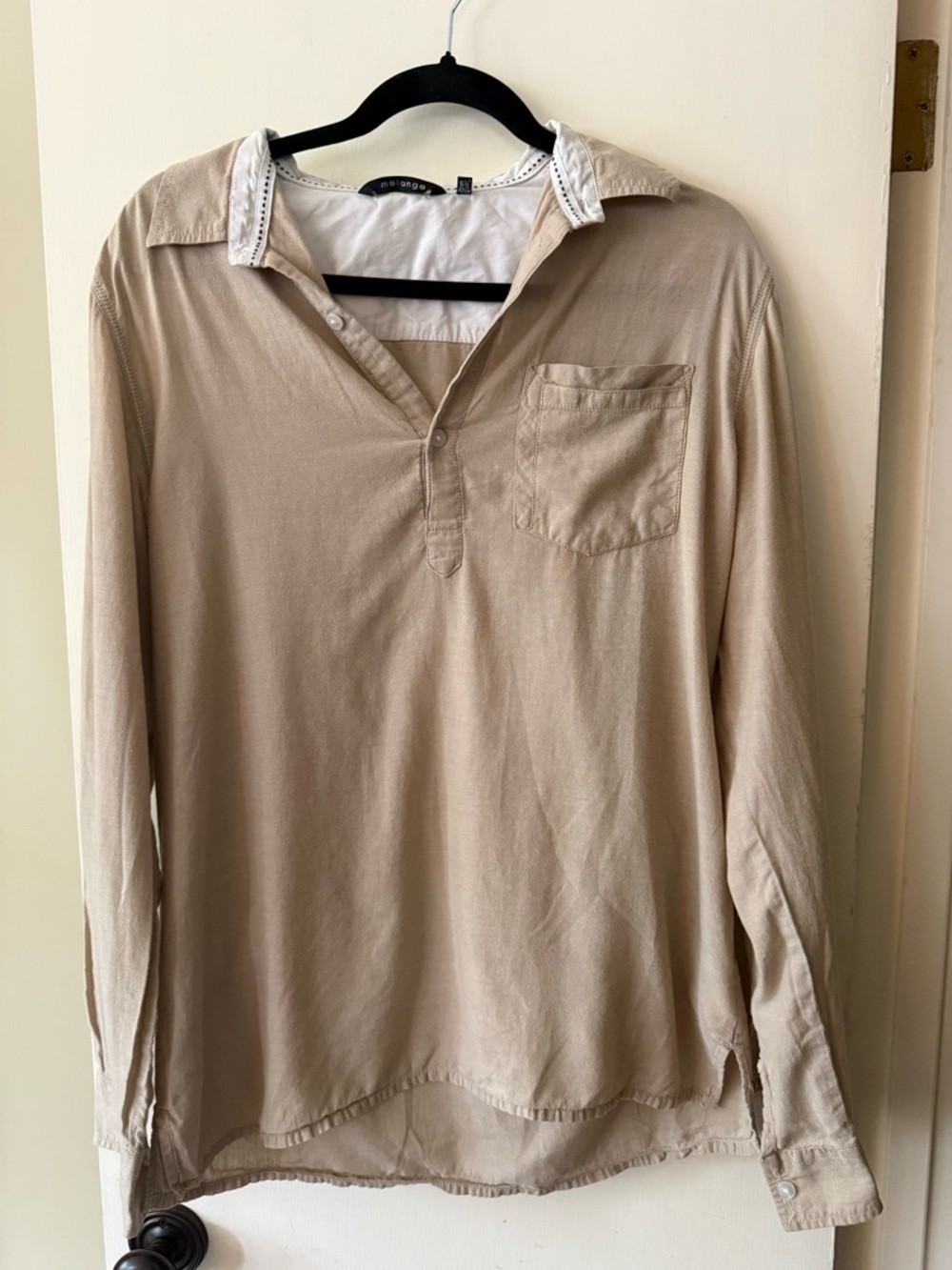 Melange Cream Polo Shirt with Black Neck Label